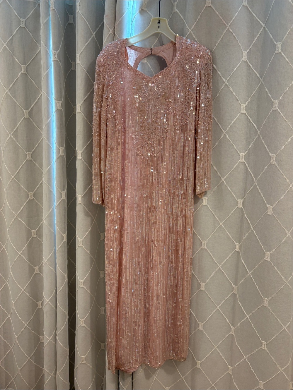 Vintage Art Deco Sweelo 100% Silk Hand Beaded Evening Gown